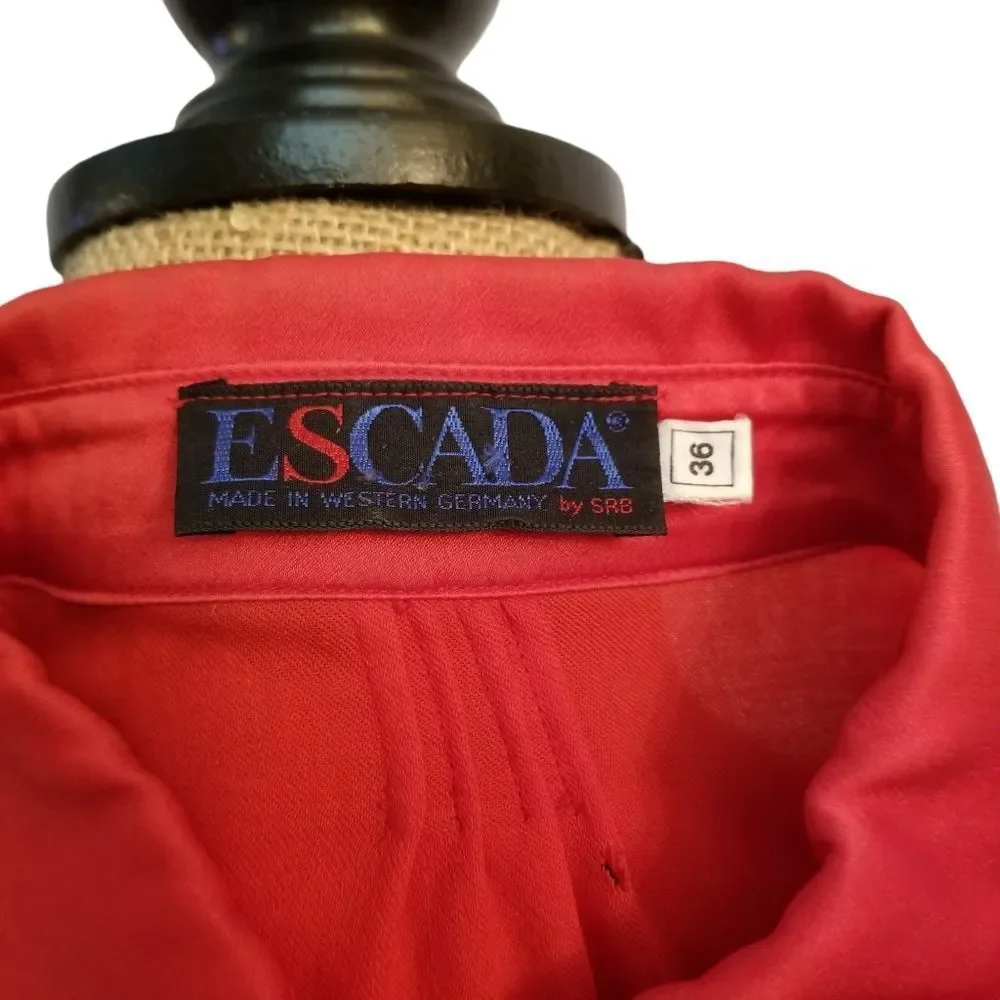 Vintage Escada Red Long Sleeve Wool 1/2 Button Down Top Size 6 - Picture 4 of 16